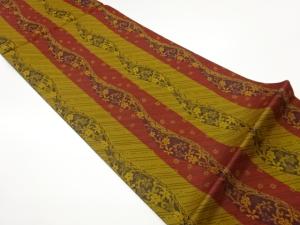 縞・曲線に花唐草・小花模様織出しリバーシブル全通袋帯